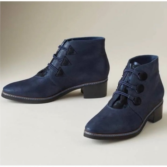 COPY - Sundance Dark Blue Shimmer Leather Heeled Victorian Boots Women’s EU38 U… - Picture 1 of 16